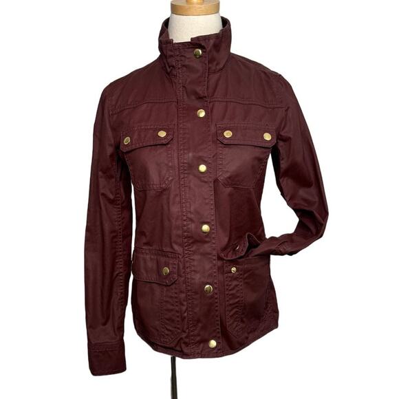 J. Crew waxed cotton Downtown Field Jacket burgundy size XS - Picture 1 of 9